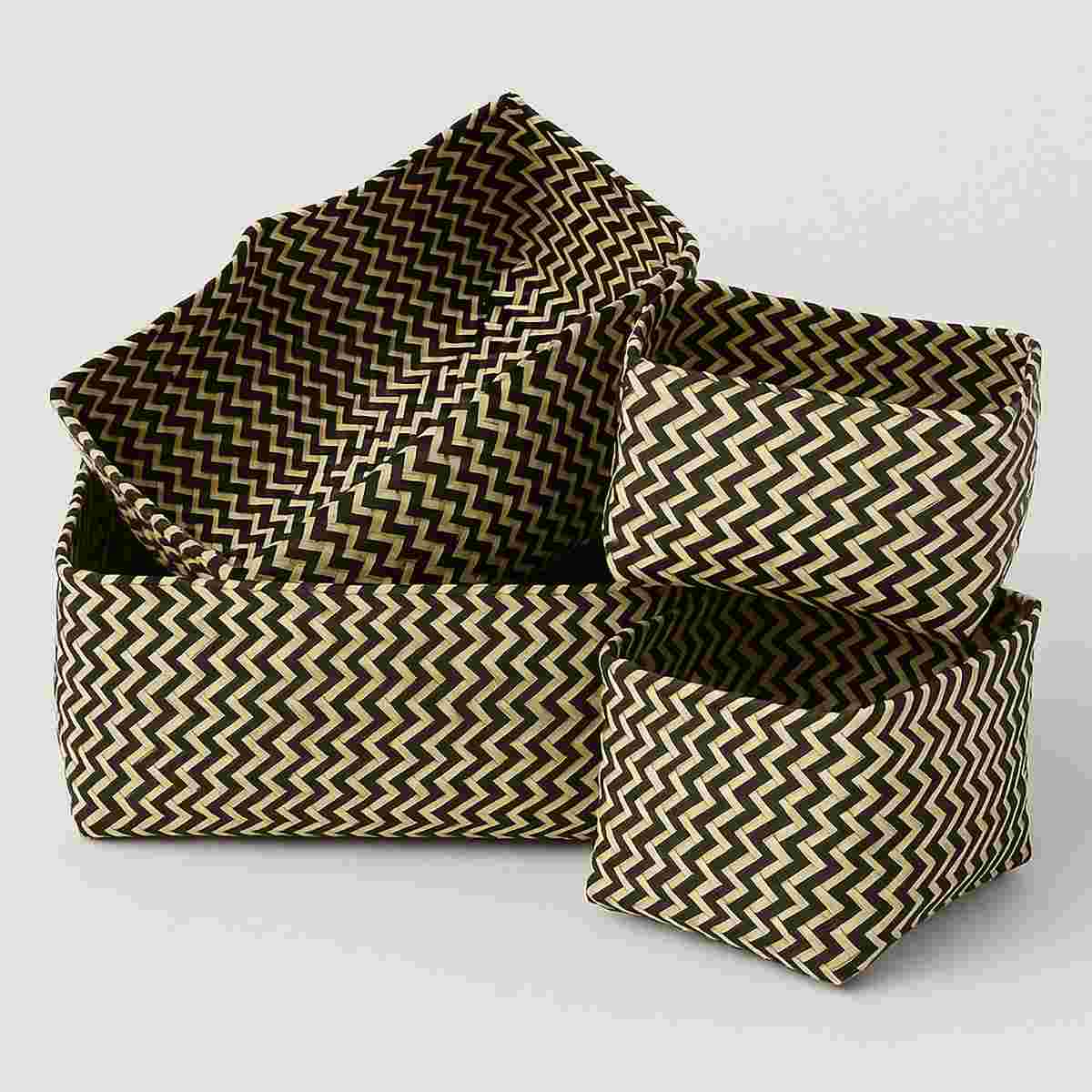 Set Of Five Black And White Woven Storag