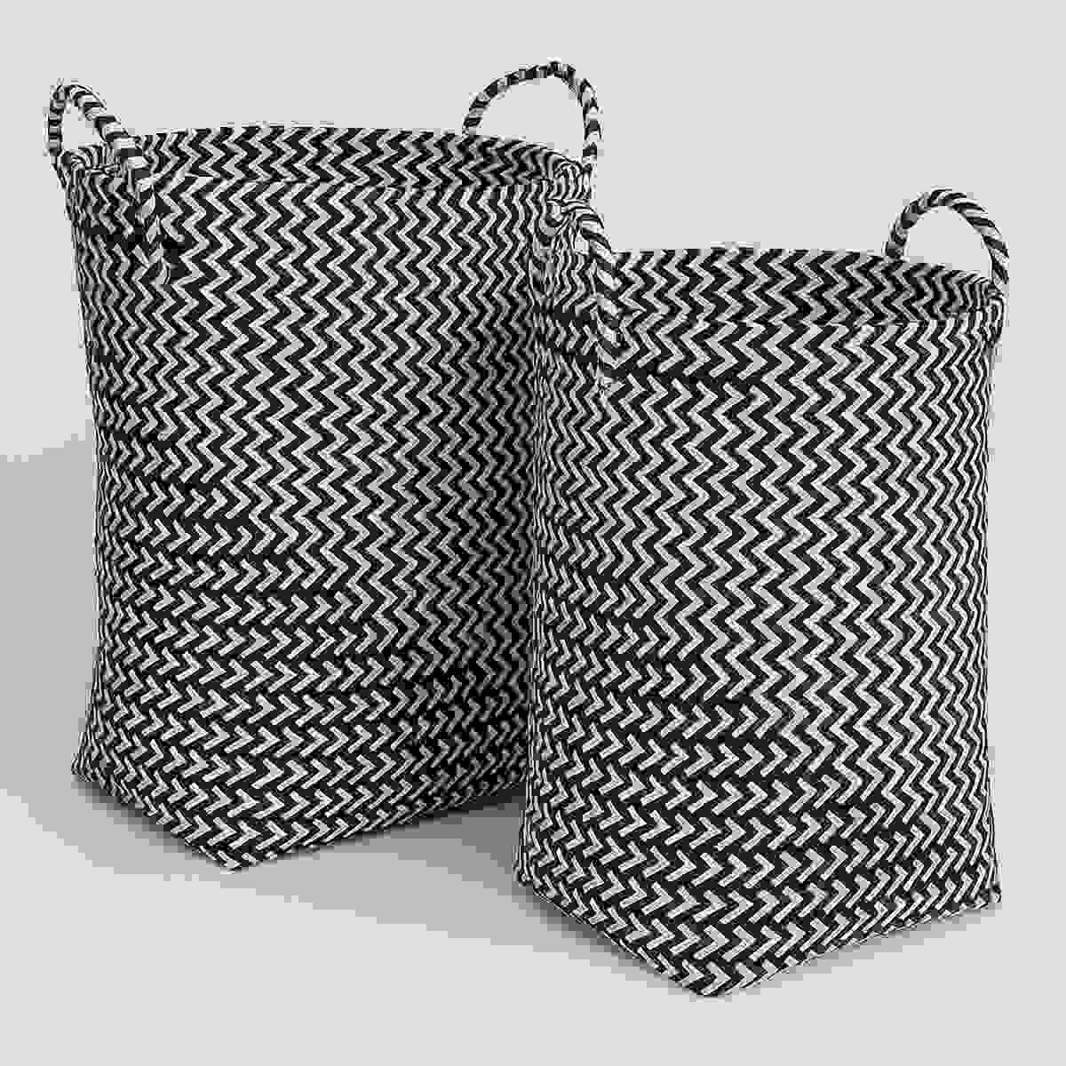 Set Of Two Black And White Woven Storage