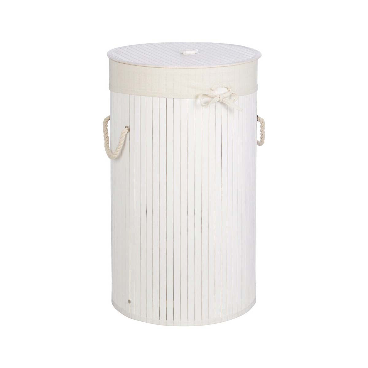 Kankyo Round White Bamboo Laundry Hamper