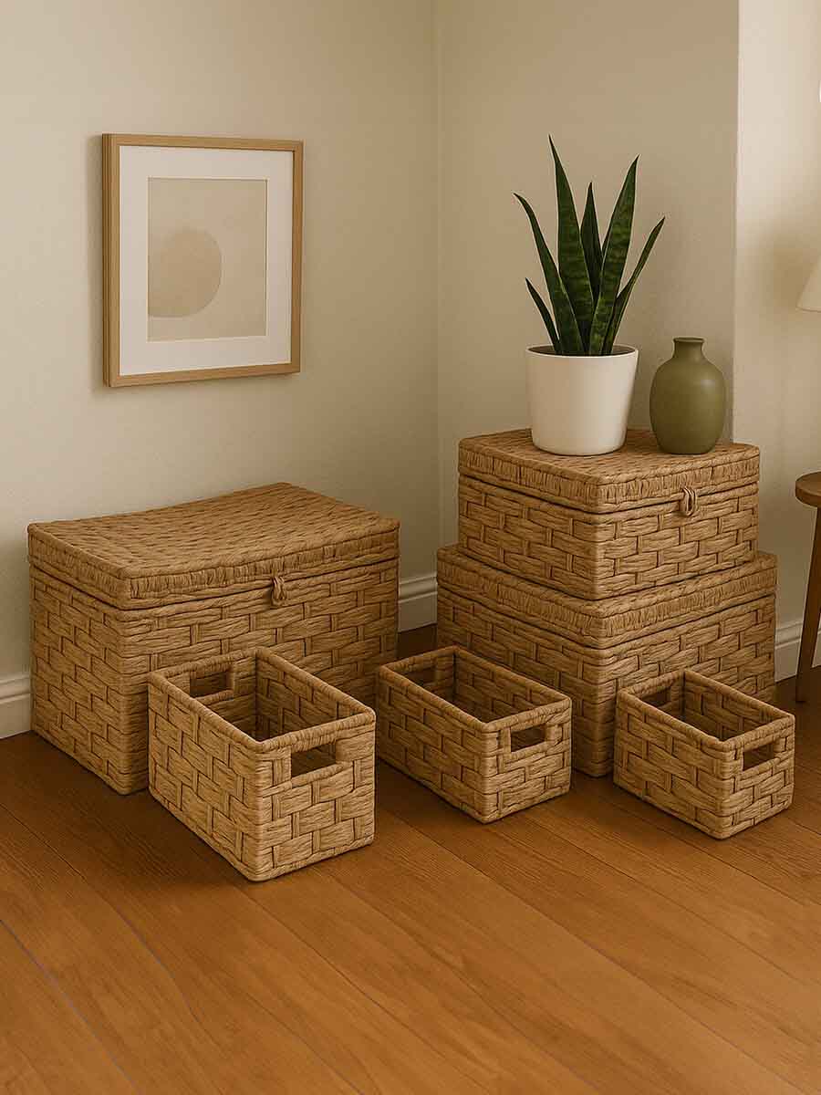 Lidi Set Of Six Water Hyacinth Storage Baskets.