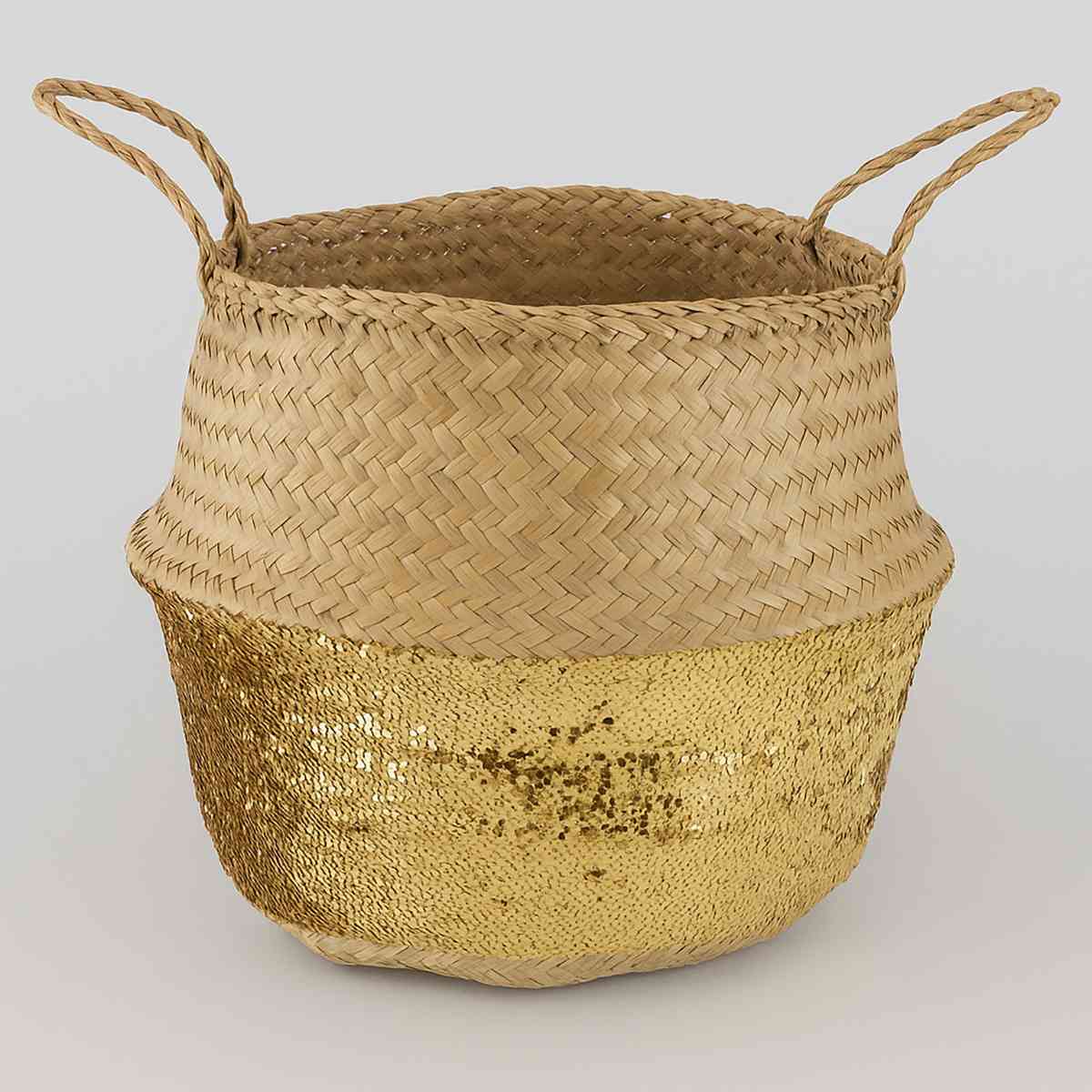 Gold Sequin Small Seagrass Basket