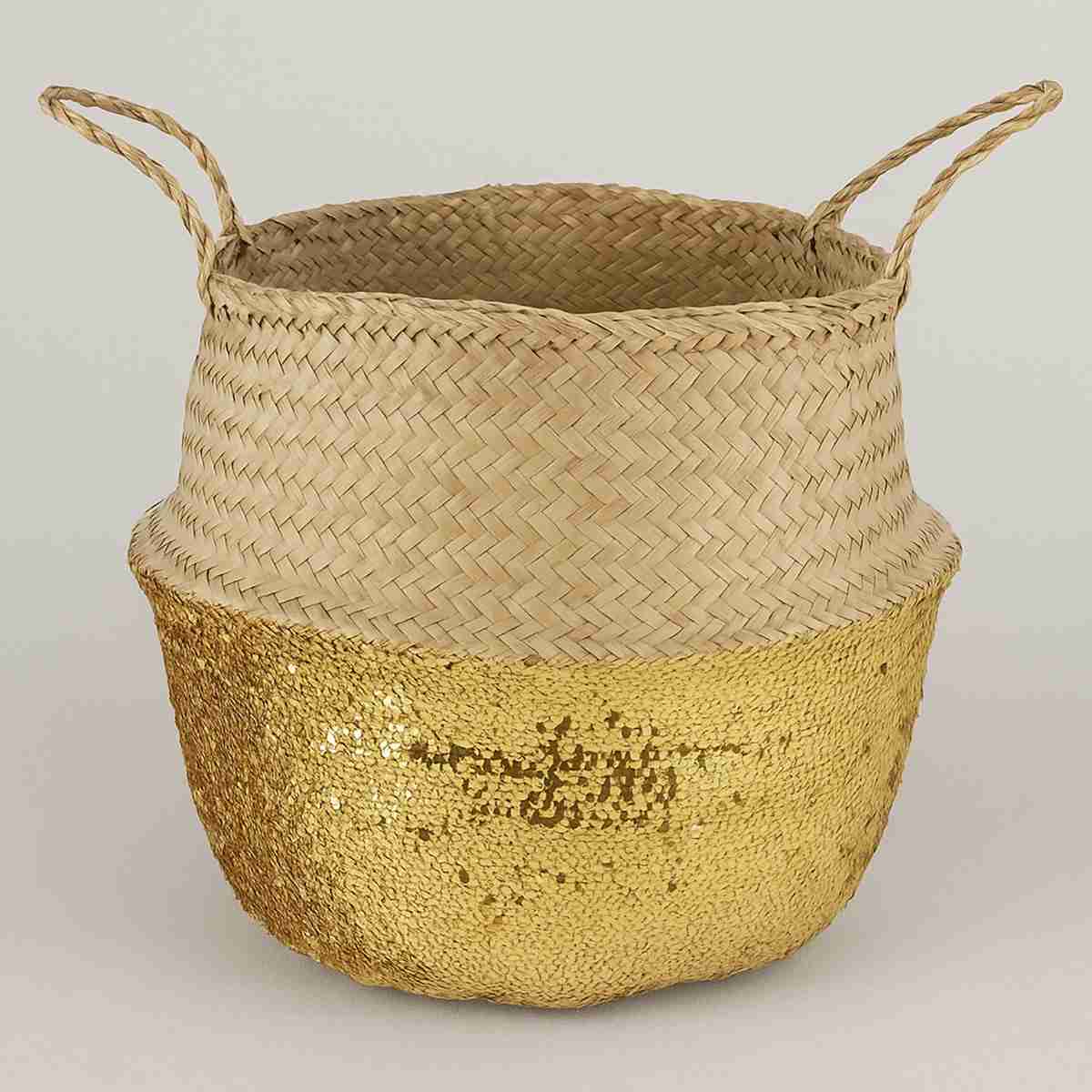 Gold Sequin Medium Seagrass Basket