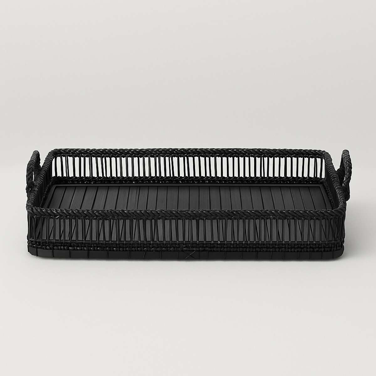 Rustic Rattan And Bamboo Black Rectangul