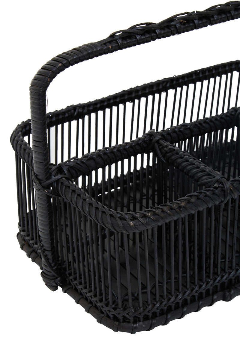 Rustc Black Rattan And Bamboo Caddy Bask