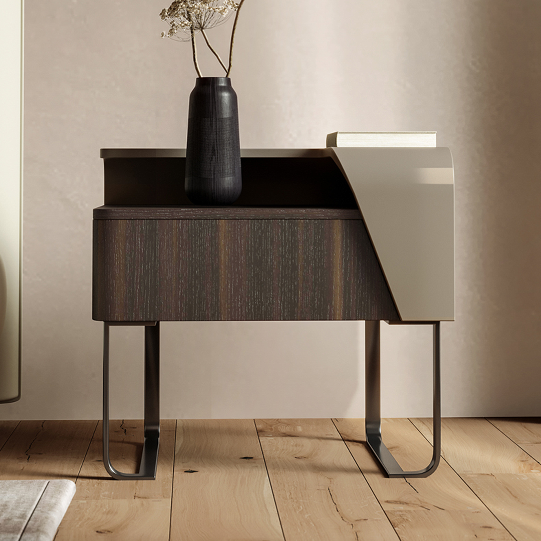 Aella Contemporary Bedside Table, Solid Wood