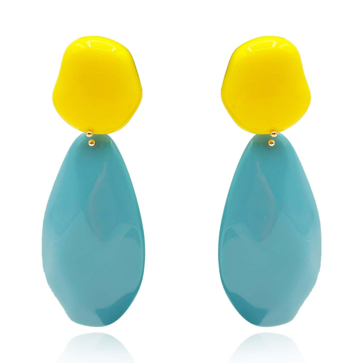 Yellow and Turquoise Pebble Resin Earrings