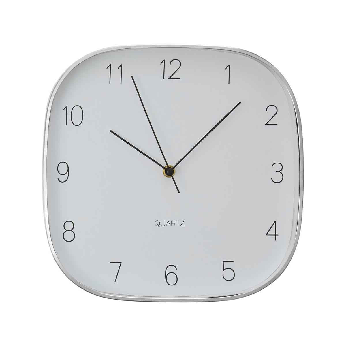 Elko Square Silver Finish Case Wall Clock