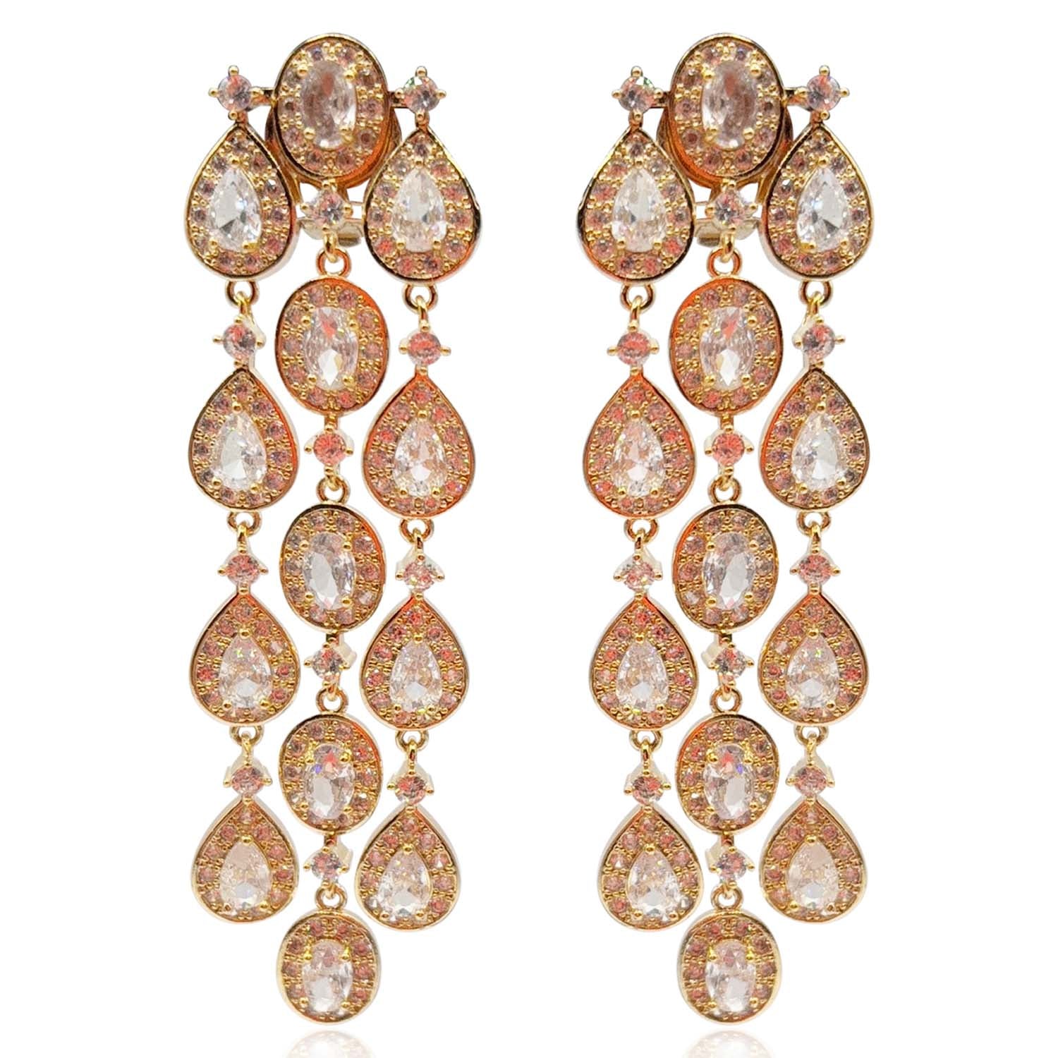 Multi Shape Crystal Drop Clip on Earrings Set in Gold Plate