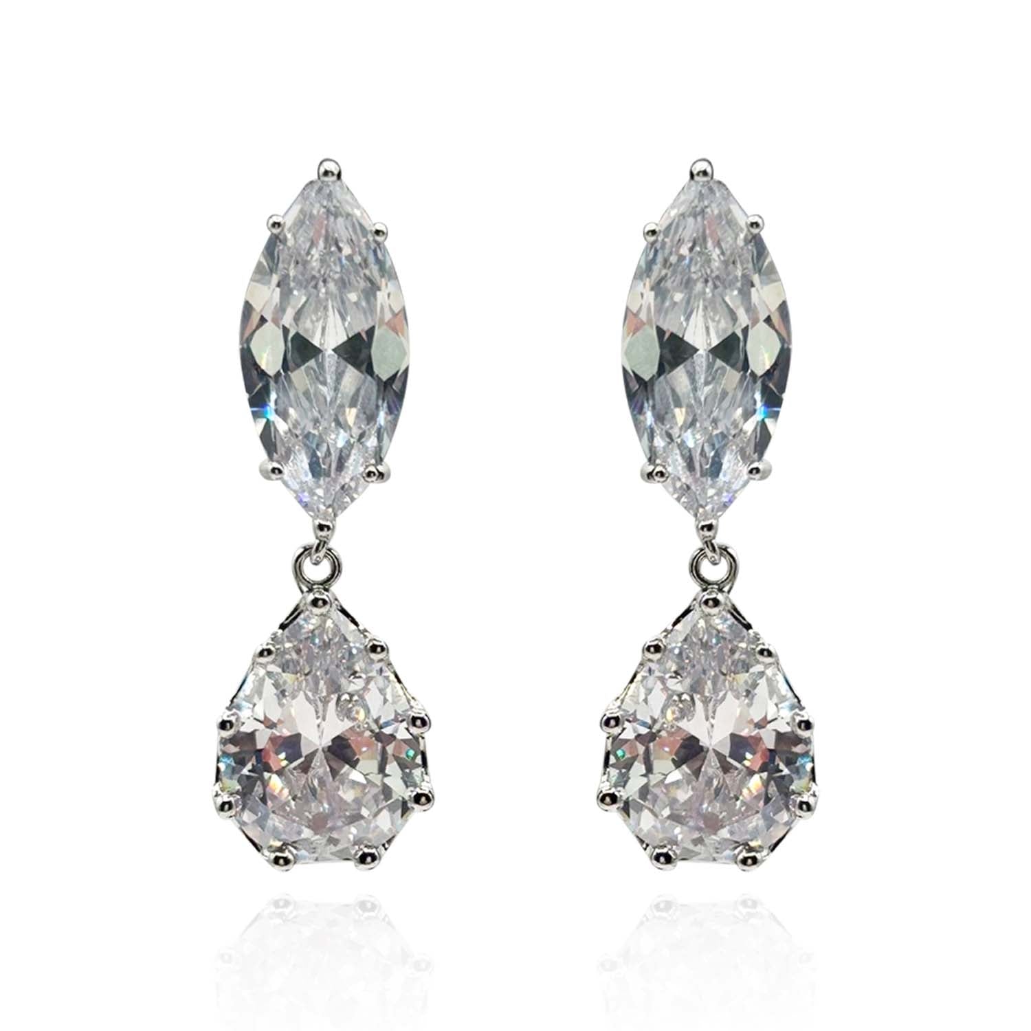 Marquise and Pear Shape Diamond Cubic Zirconium Cip on Earrings