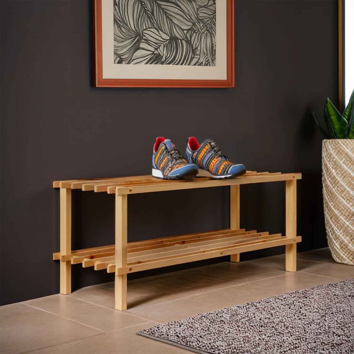 Parker Natural And Cedar Wood 2 Tier Shoe Rack