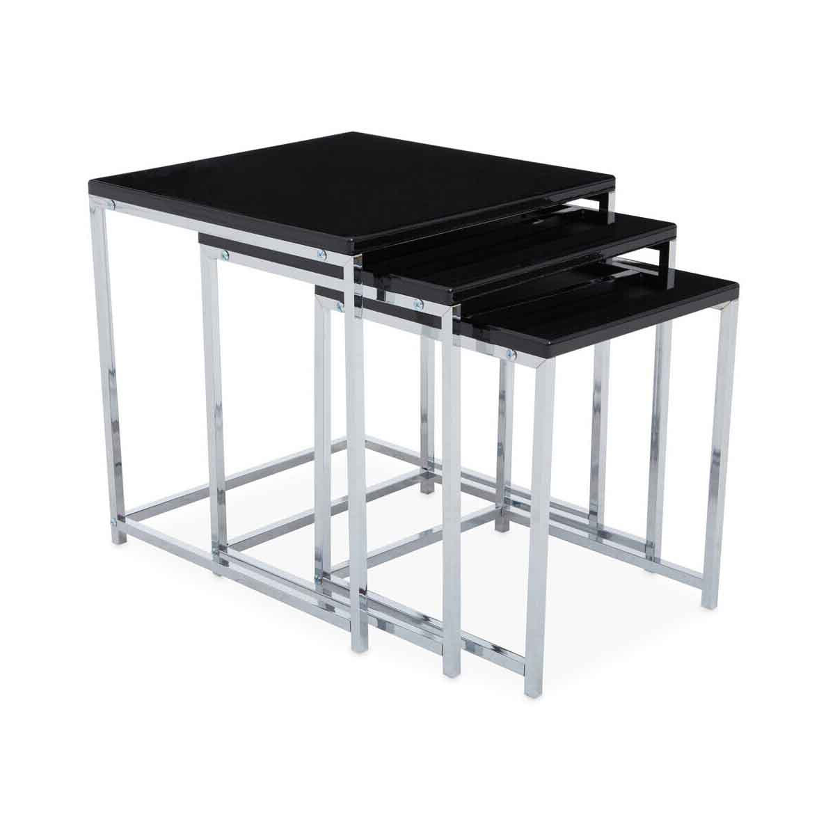 Fulton Black Nest Of 3 Tables With Chrome Frame