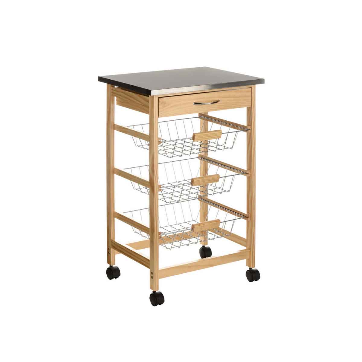 Harlow Glenn 3 Wire Baskets Pinewood Kitchen Trolley