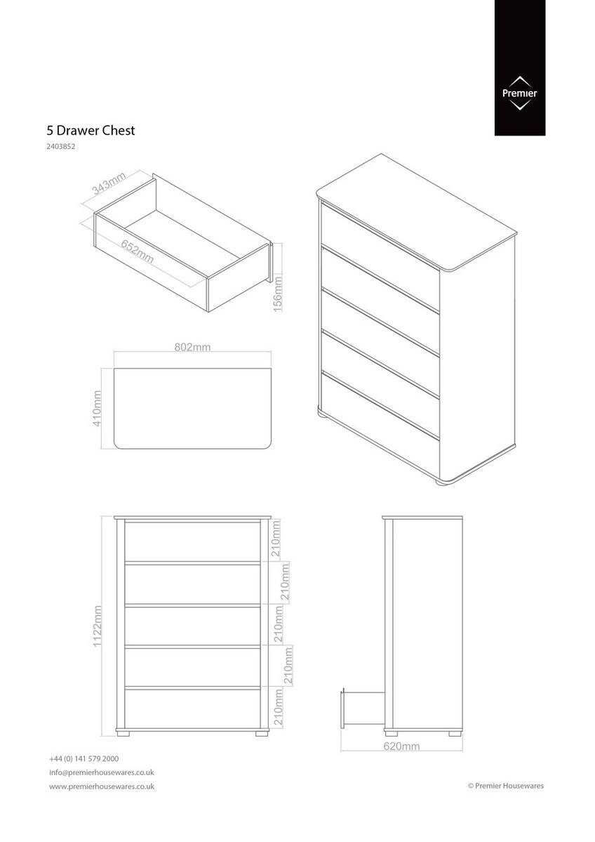Moritz Black High Gloss 5 Drawer Chest