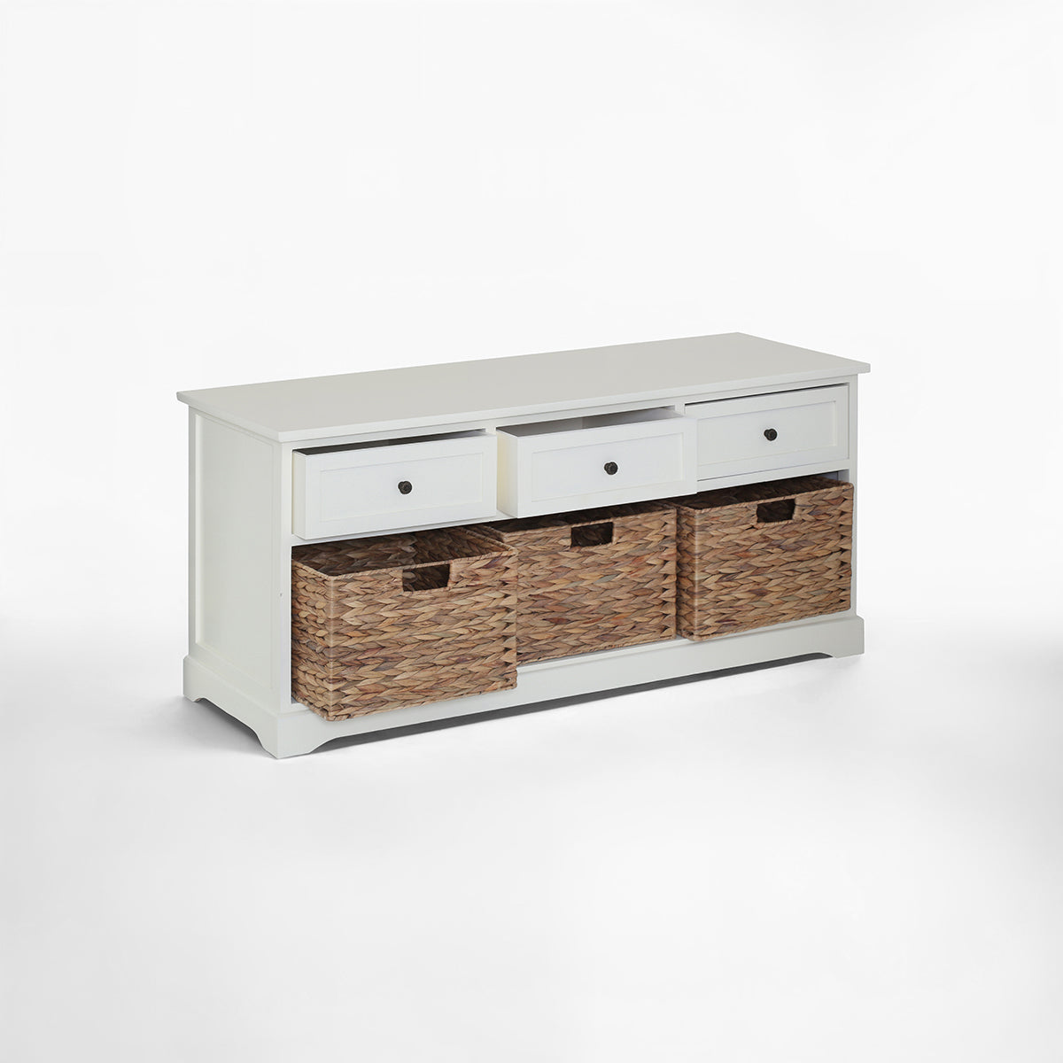 Vermont Ivory 3 Drawer 3 Baskets Bench