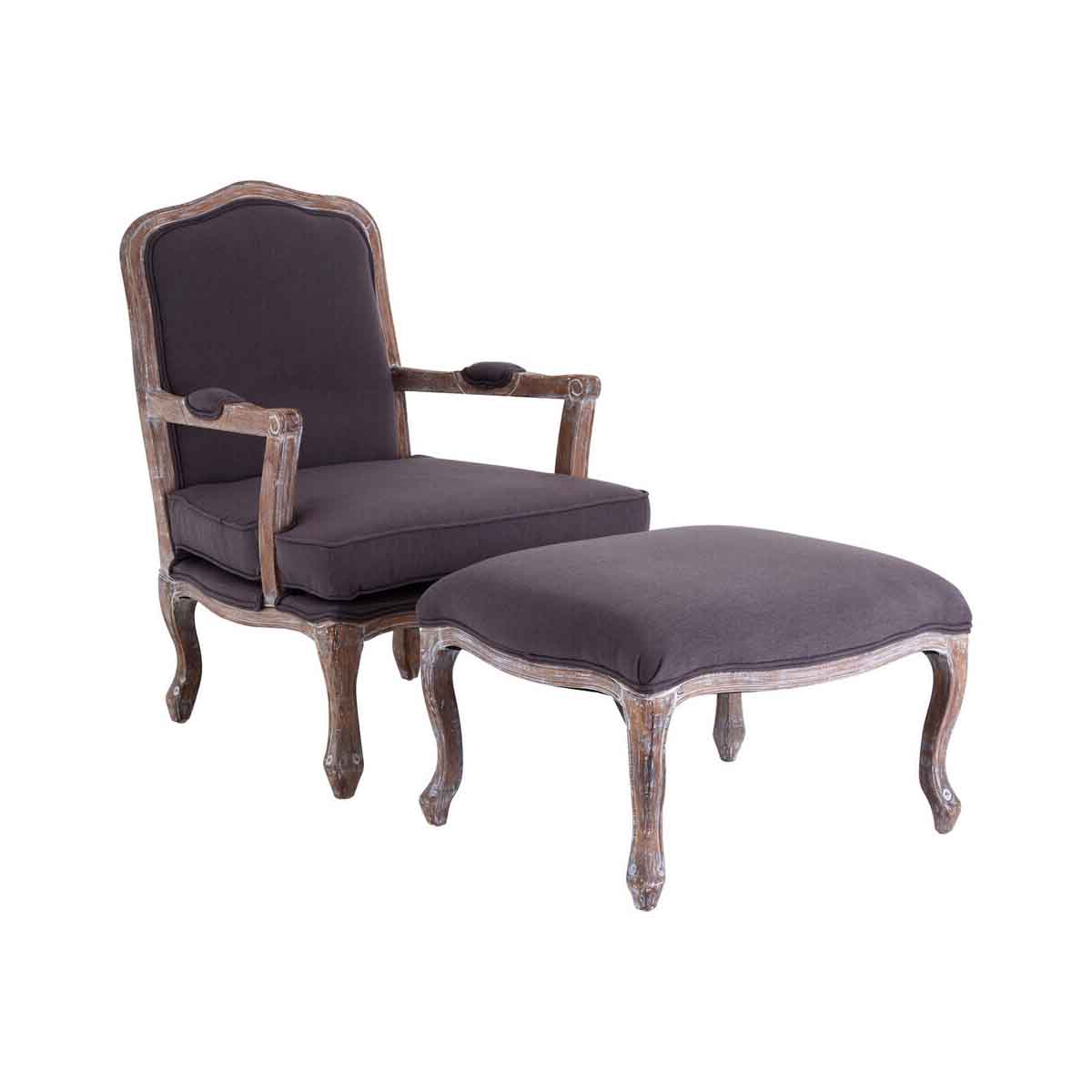 Rococo Grey Linen Mix Chair And Footstool