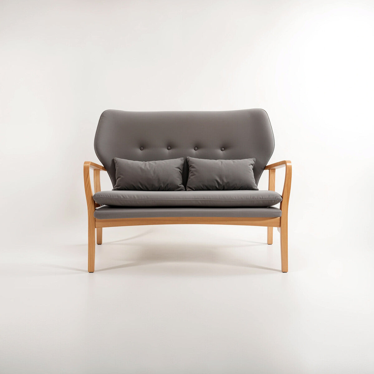 Stockholm 2 Seat Grey Sofa With Birchwood Frame