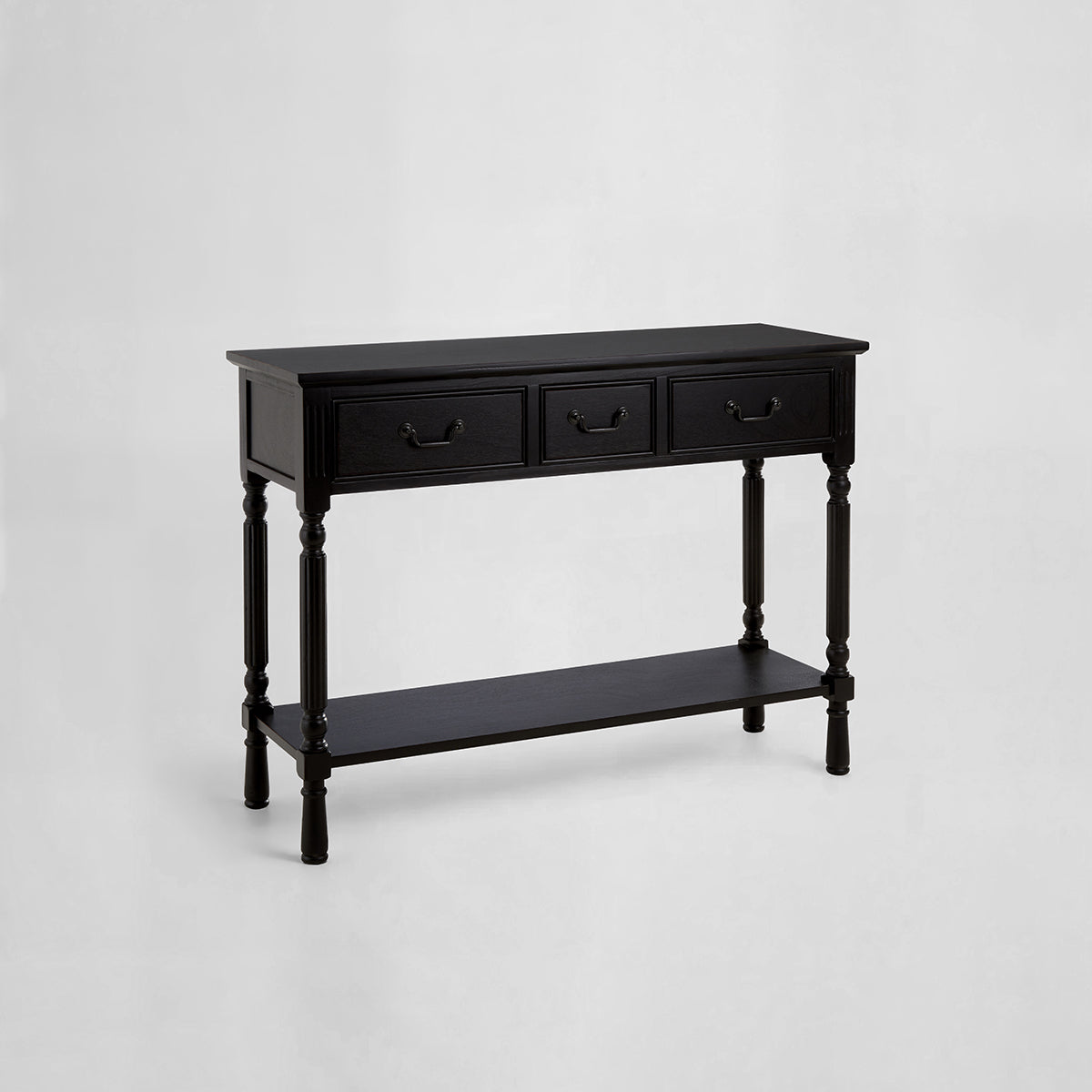 Heritage Three Drawer Vintage Black Console Table