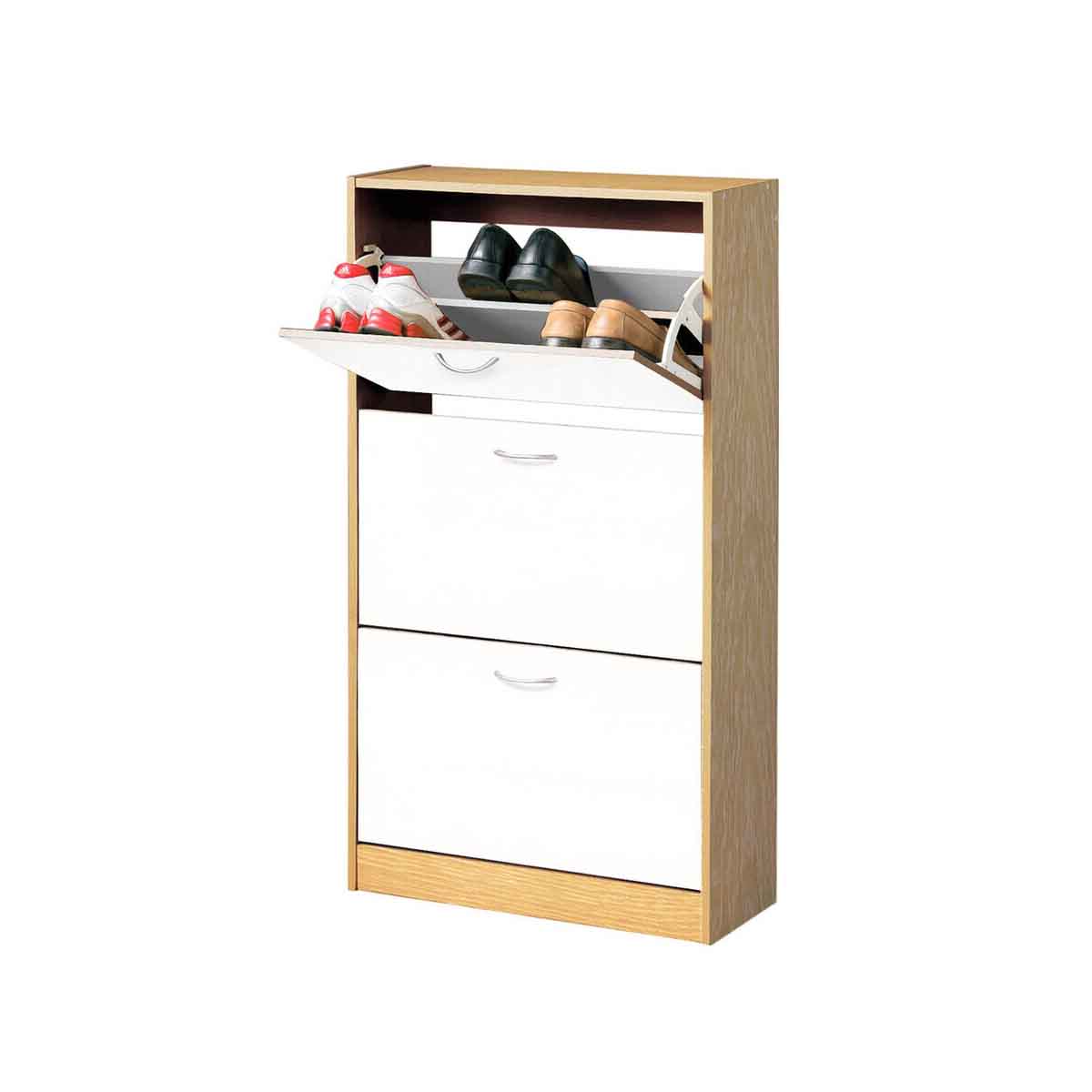 Quinn White And Oak Veneer 3 Drawer Shoe Cupboard