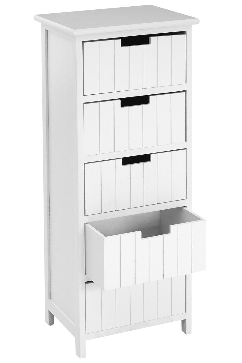 New England White Mdf 5 Drawers Chest