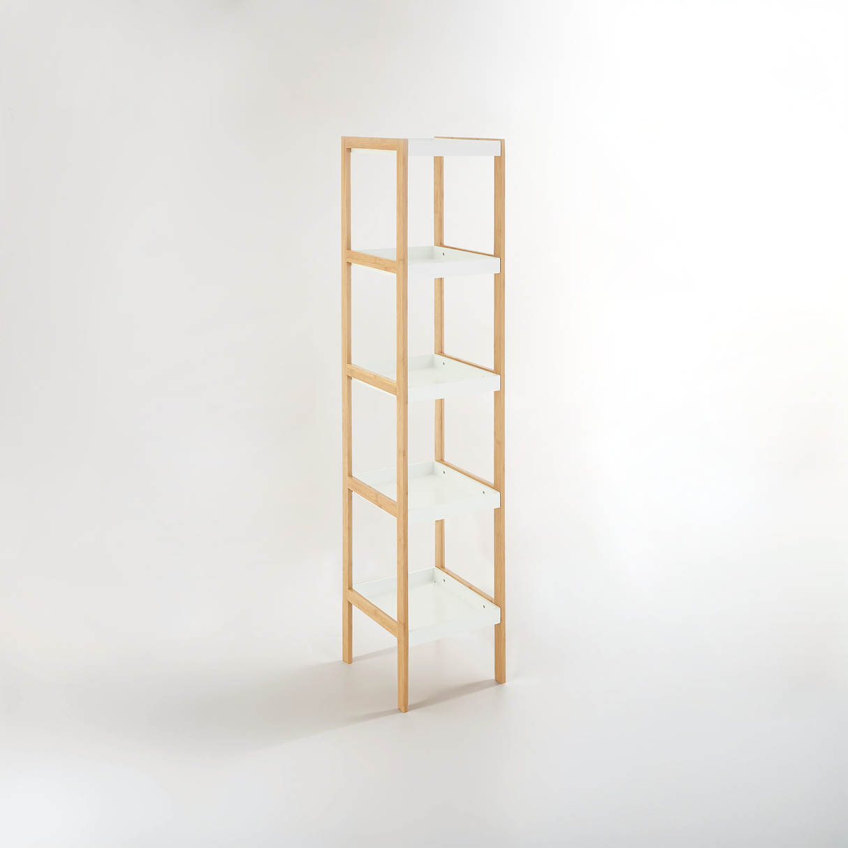 Nostra Five Tier White And Natural Shelf Unit