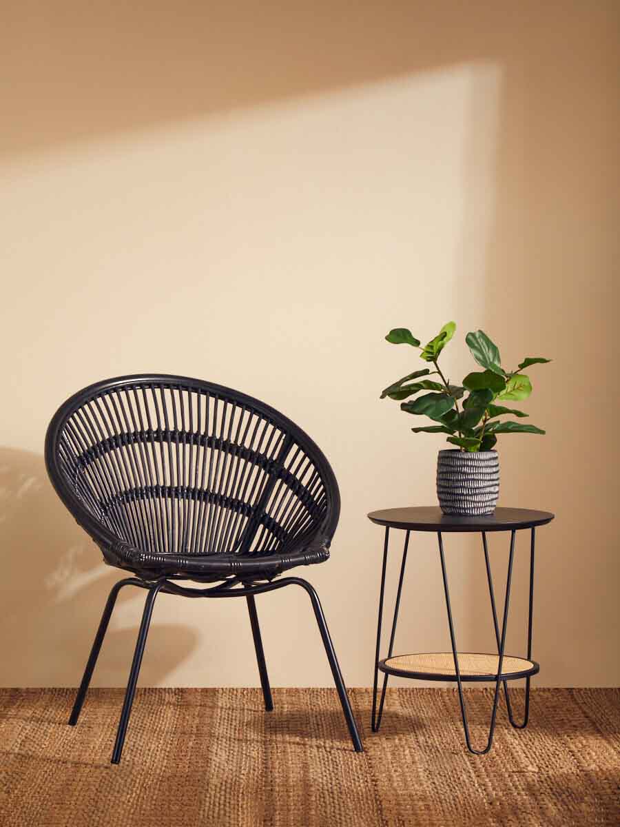 Lagom Black Natural Rattan Chair With Iron Legs