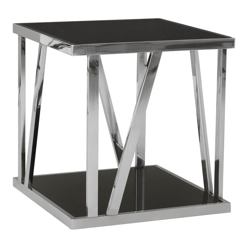 Ackley Silver Square Side Table with Black Glass