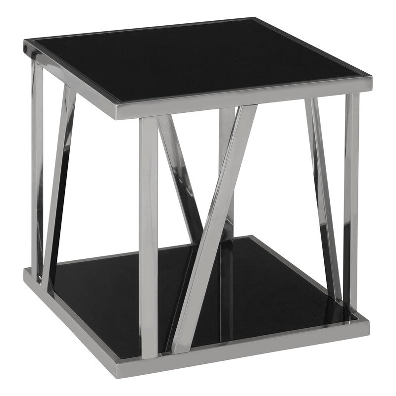 Ackley Silver Square Side Table with Black Glass