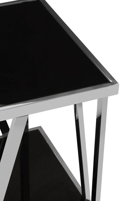 Ackley Silver Square Side Table with Black Glass