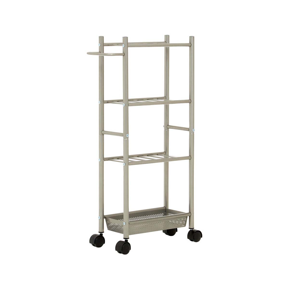 Dara 4 Tier Silver Metal Trolley with Basket