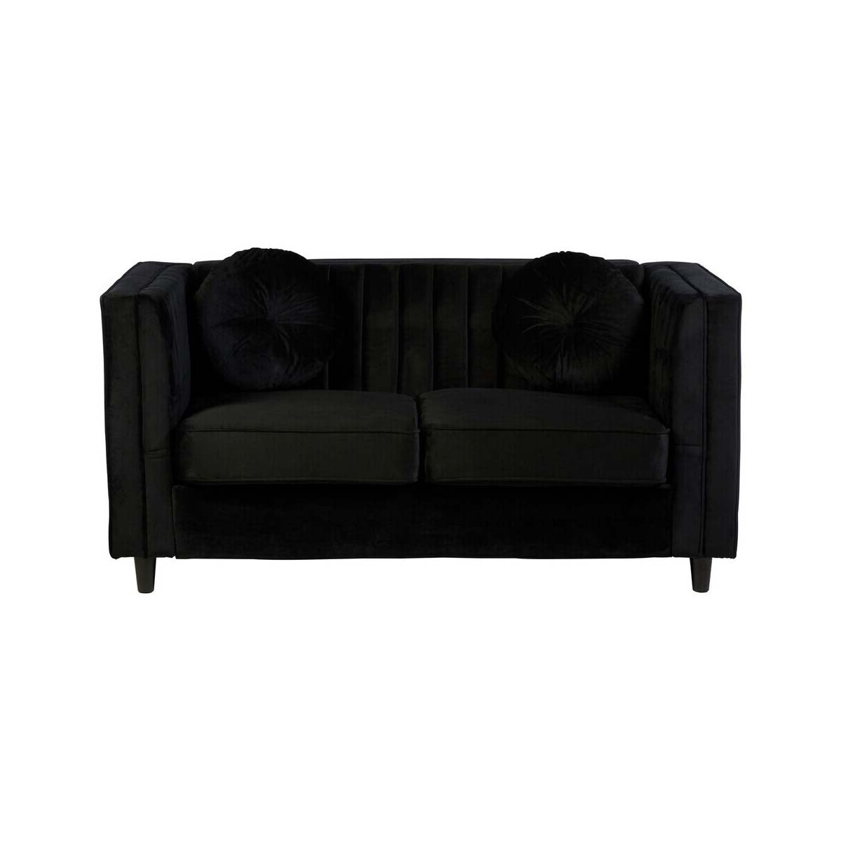 Farah Two Seat Black Velvet Sofa