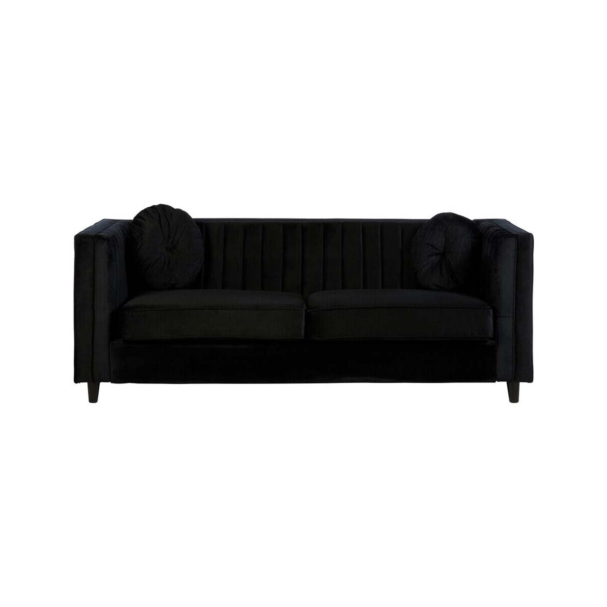 Farah Three Seater Black Velvet Sofa