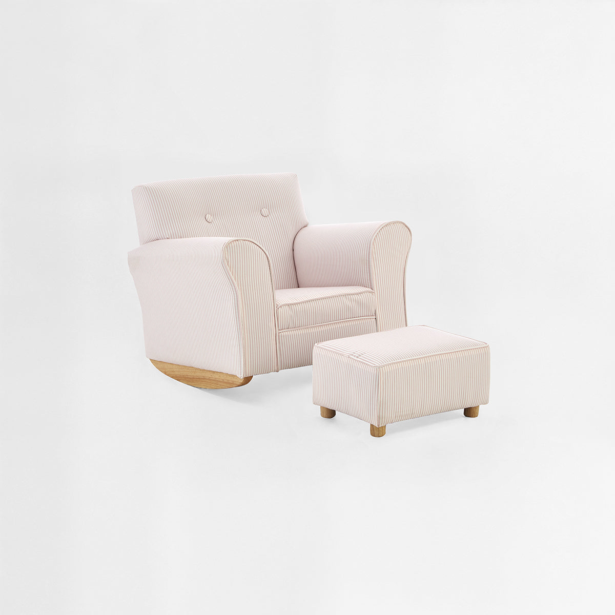 Kids Pink And White Stripe Rocker With Footstool