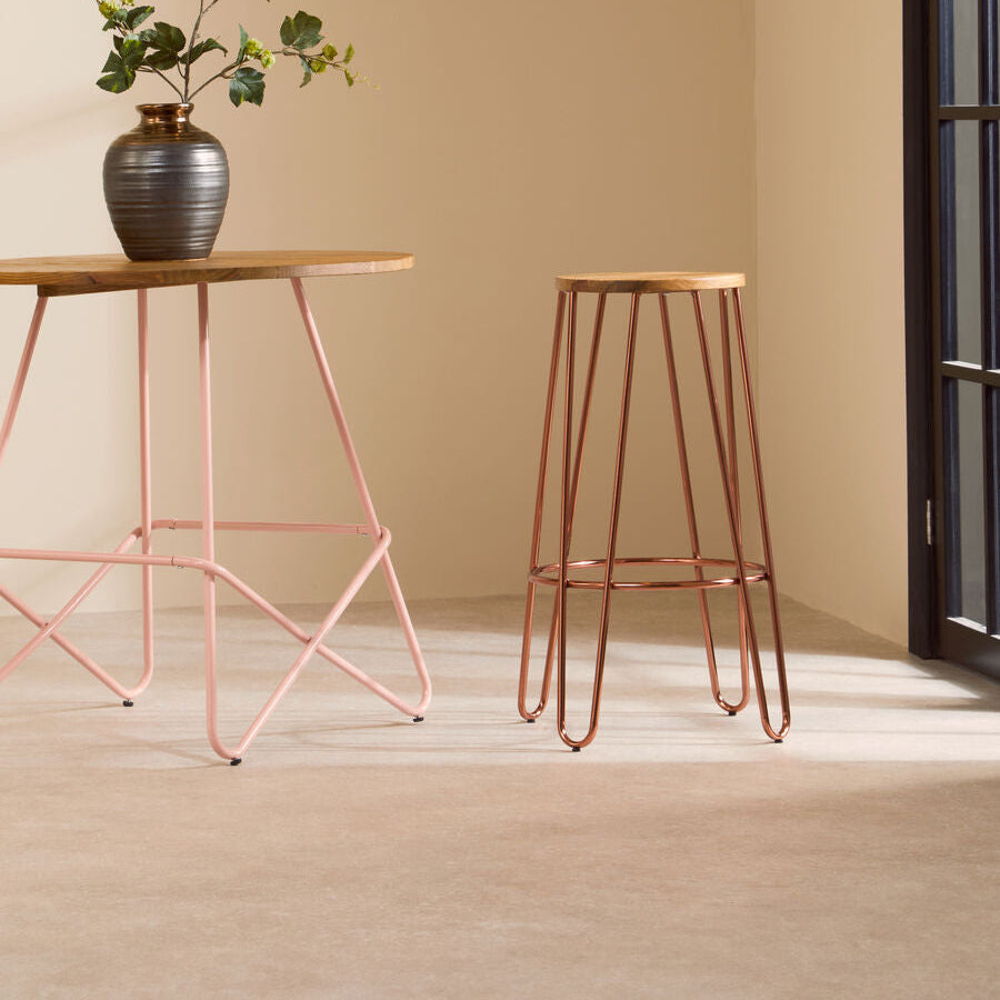 District Rose Gold Finish Wooden Top Bar Stool With Metal Legs