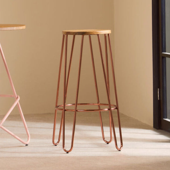 District Rose Gold Finish Wooden Top Bar Stool With Metal Legs