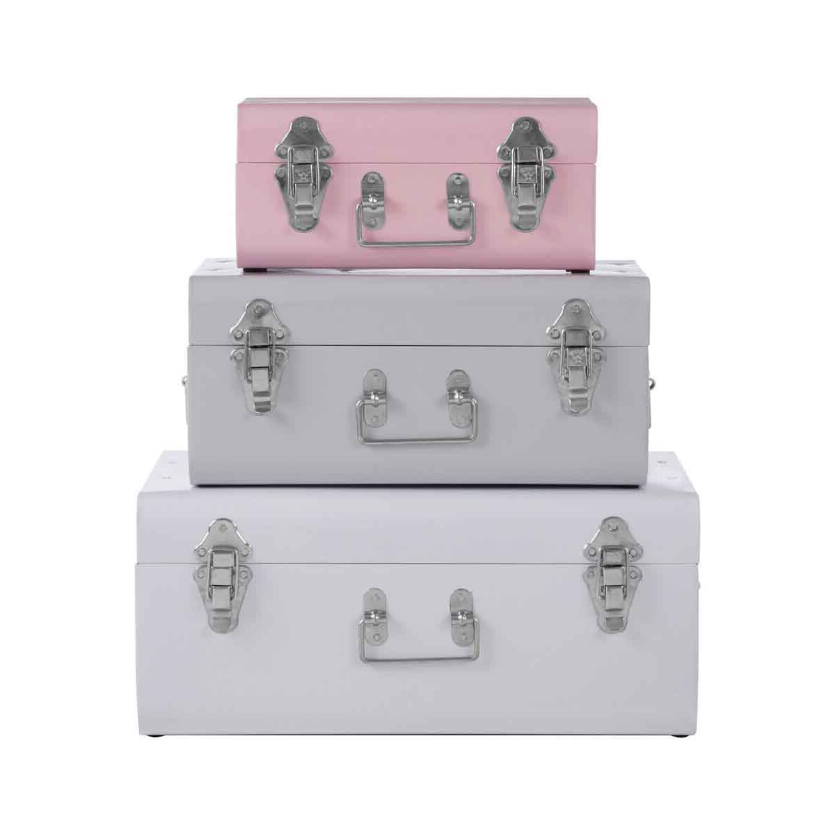 Parley Set Of Three Assorted Pink And Grey Storage Trunks