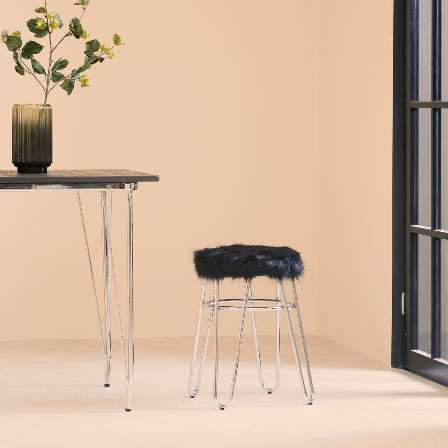 District Black Faux Fur Stool