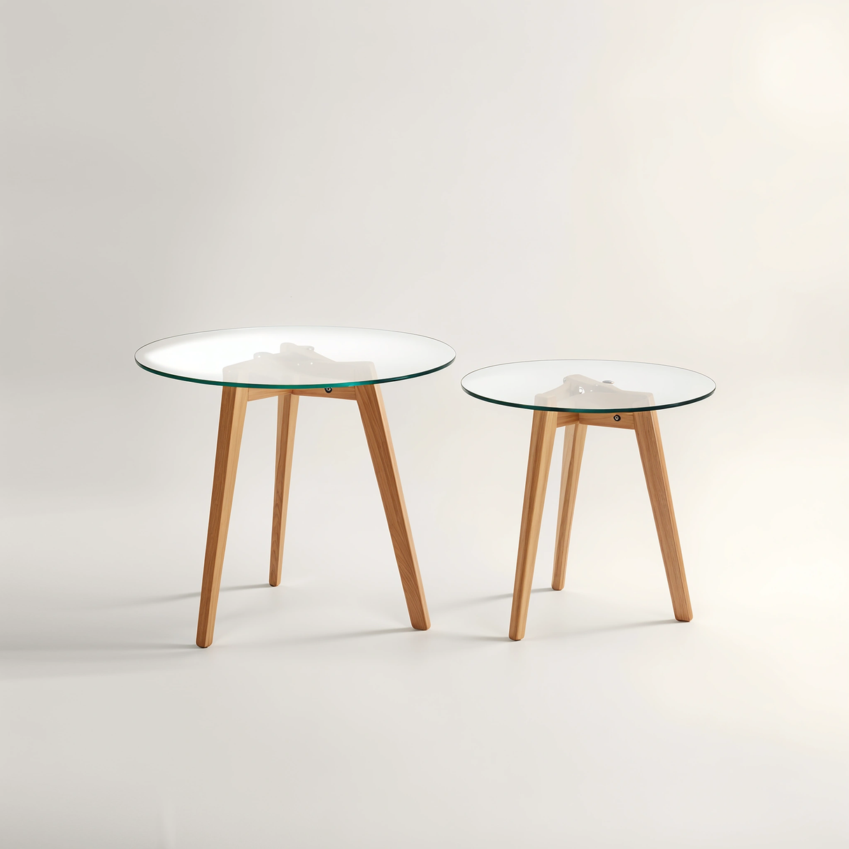 Nostra Set Of Two Glass Top Oak Wood Side Tables