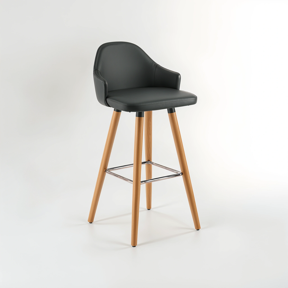 Stockholm Grey Faux Leather Bar Stool with Beechwood Legs