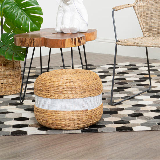 Ashby  Seagrass Pouffe with White Stripe.