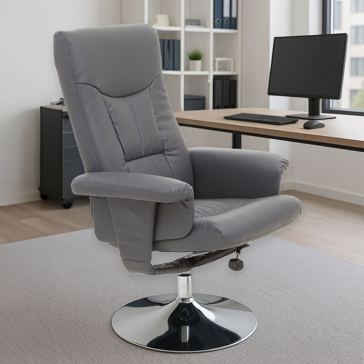 Denton Grey Leather Effect Recliner