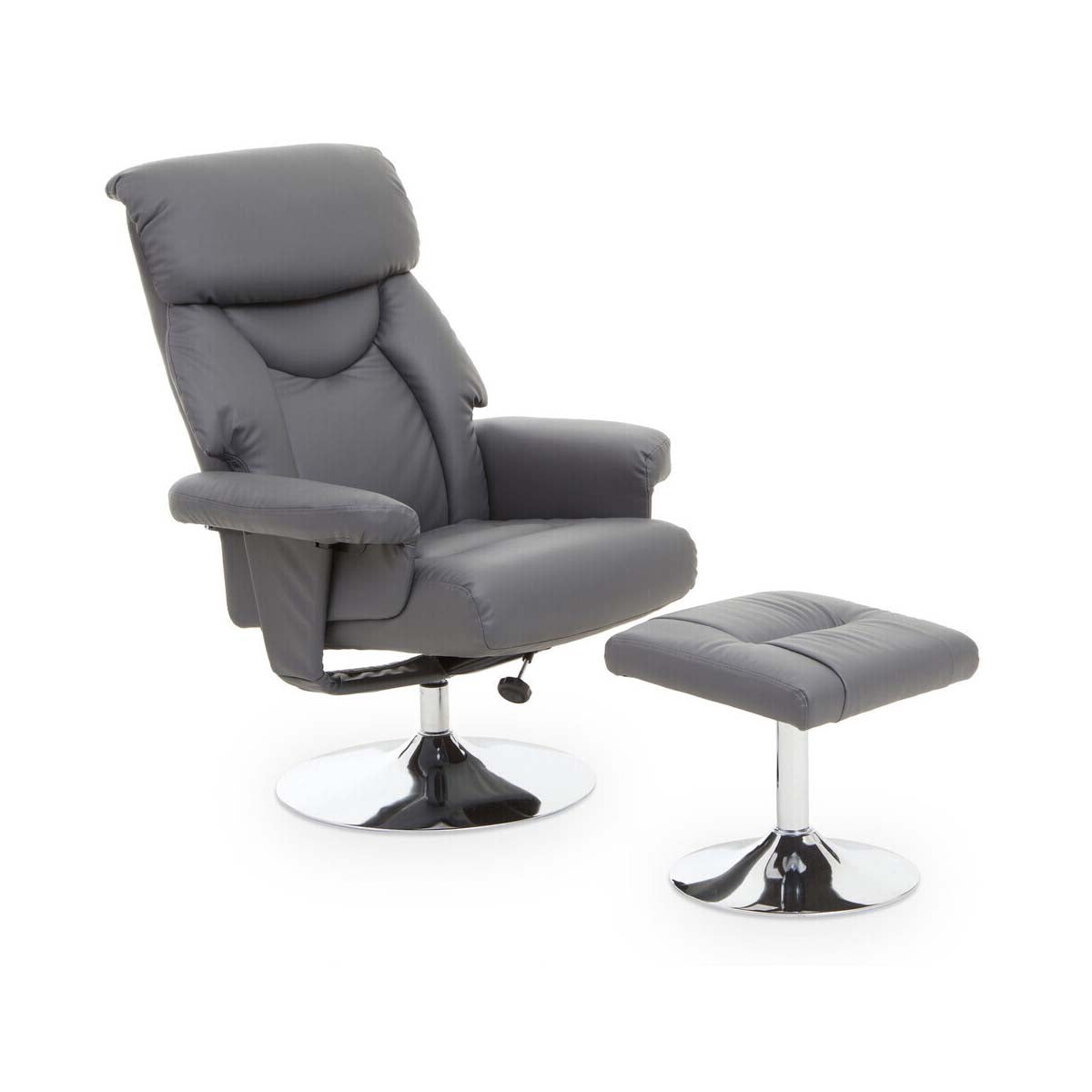 Denton Grey Leather Effect Reclining Chair And Footstool