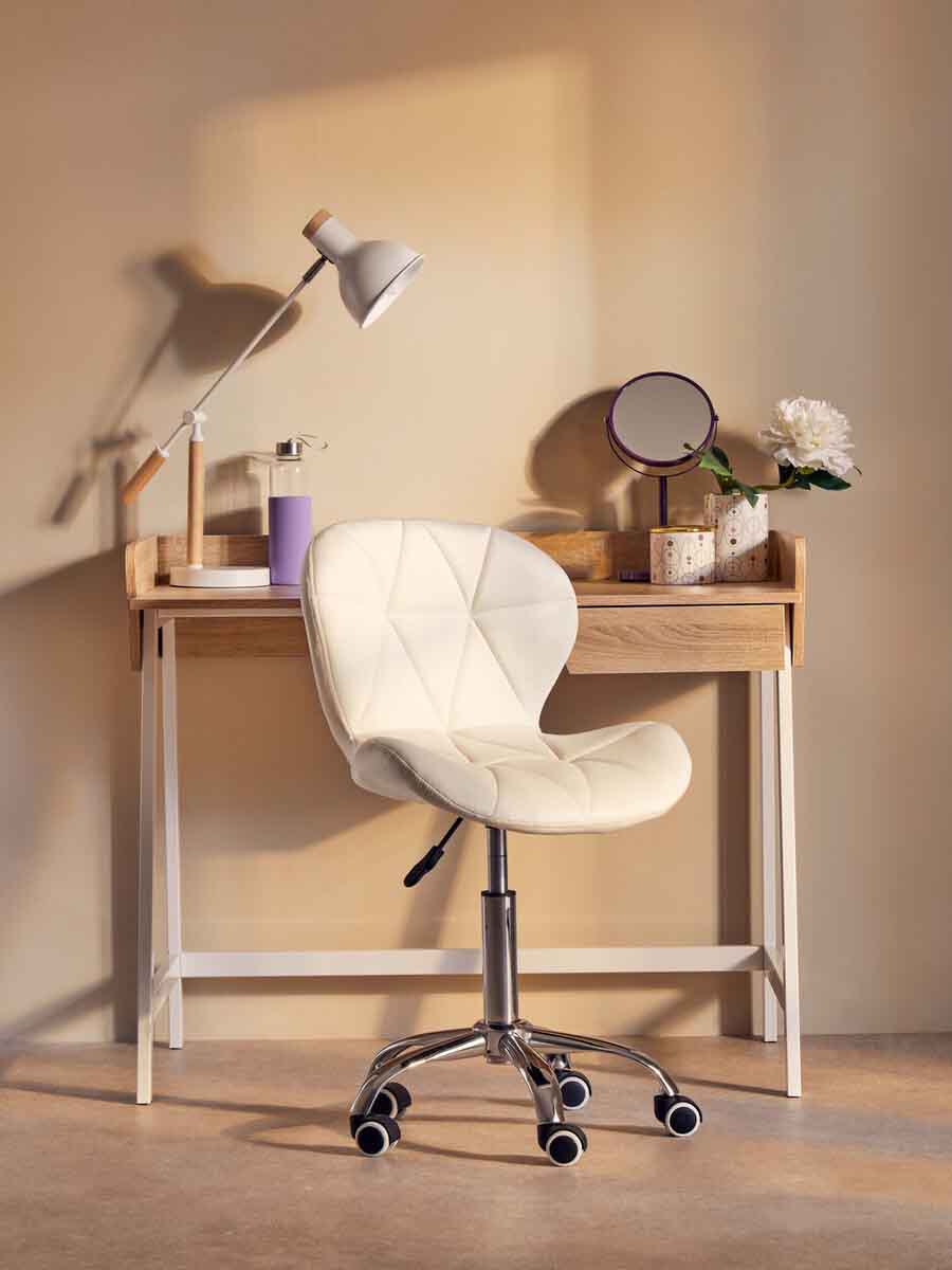 Franki White Velvet Quilted Home Office Chair