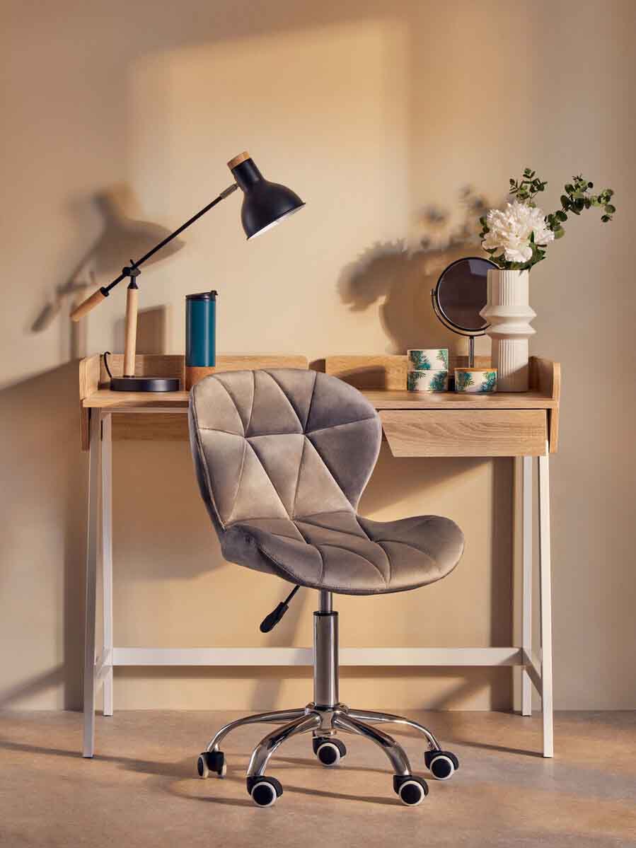 Franki Grey Velvet Quilted Home Office Chair