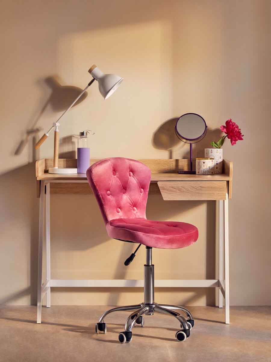 Fayth Pink Velvet Buttoned Home Office Chair