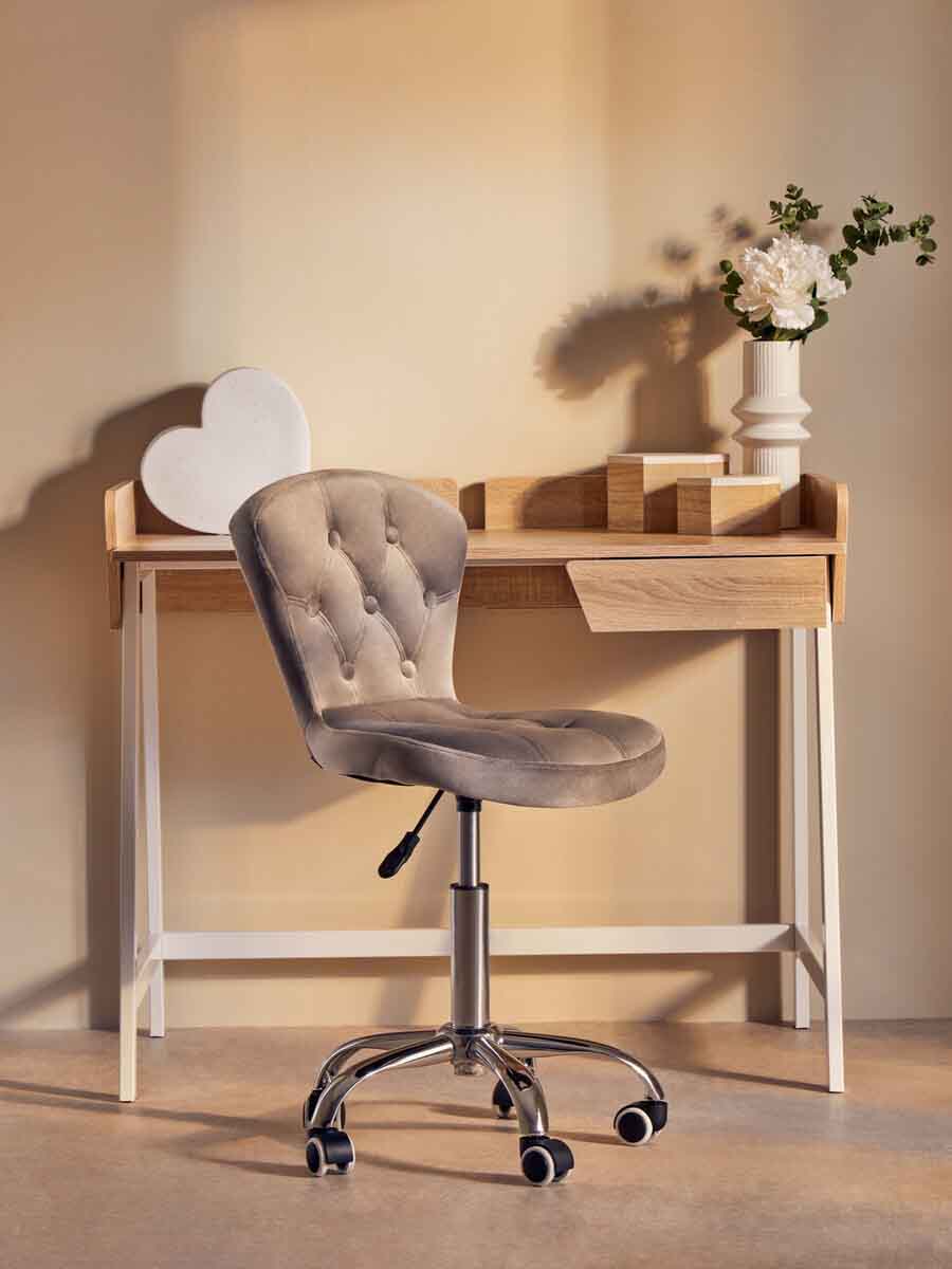 Fayth Grey Velvet Buttoned Home Office Chair