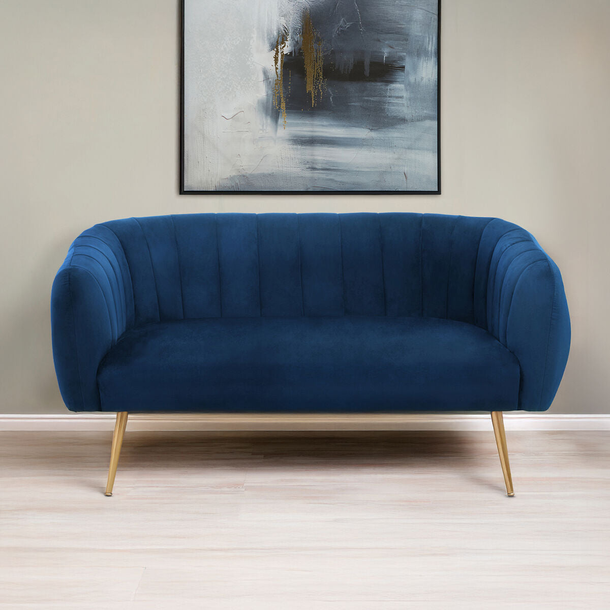Larissa Two Seat Blue Velvet Sofa