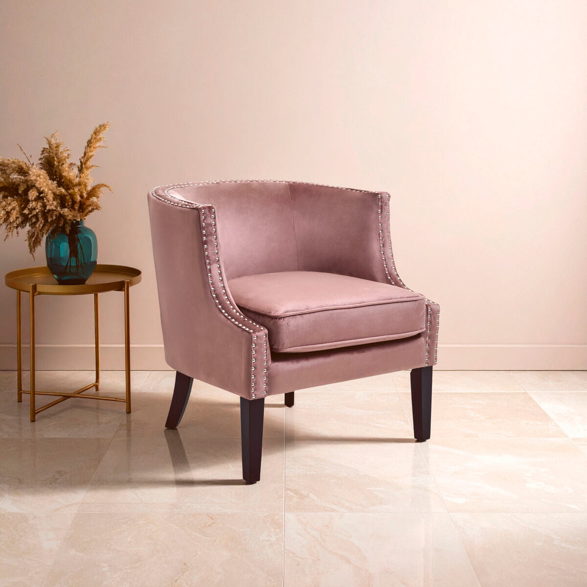 Larissa Pink Velvet Studded Chair