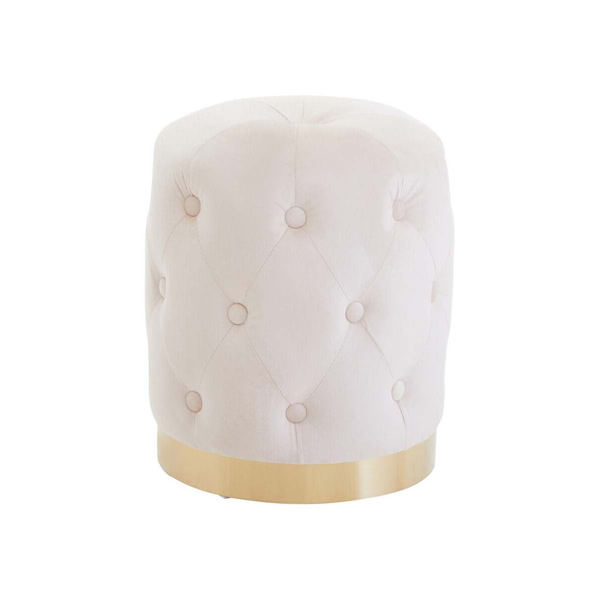 Loretta Stone Velvet Stool With Button Detail And Matte Gold Finish Base