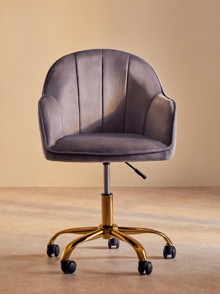 Brent Grey Velvet And Gold Base Home Office Chair