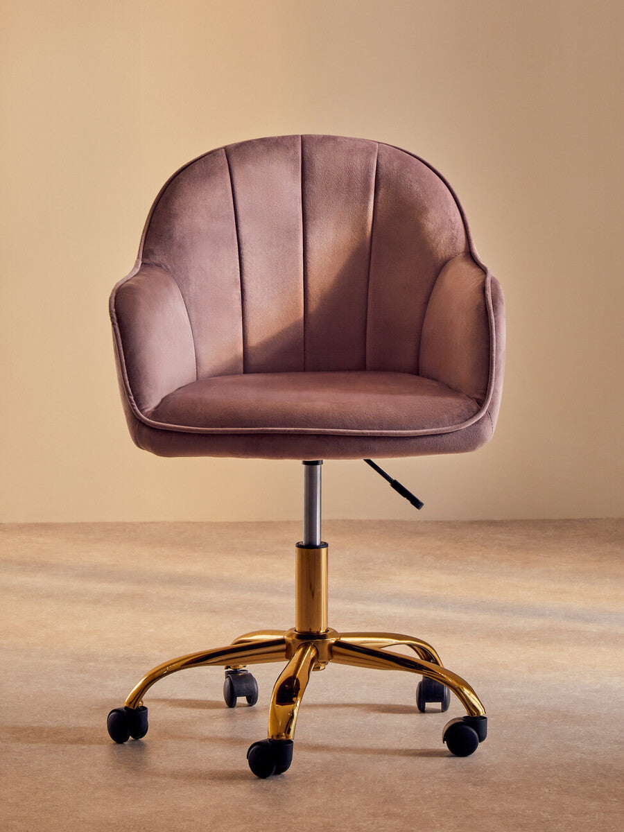 Brent Pink Velvet And Gold Home Office Chair